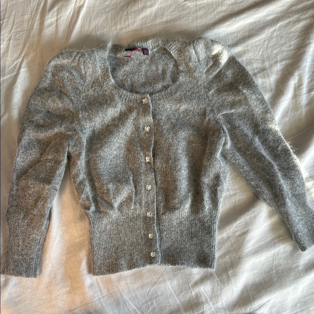 Fuzzy grey cardigan sweater